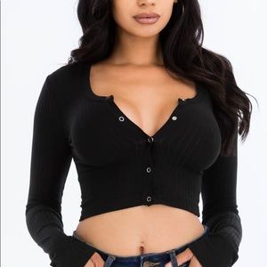 NEW * Black Button Up Crop Top